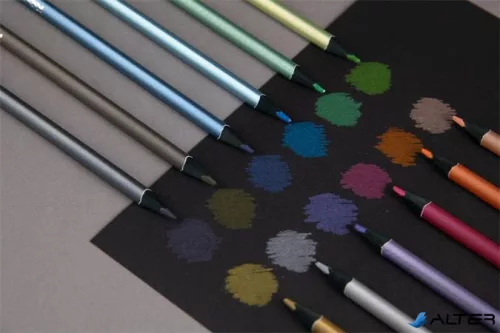 Színes ceruza készlet, háromszögletű, KORES 'Kolores Style Metallic', 12 metál szín