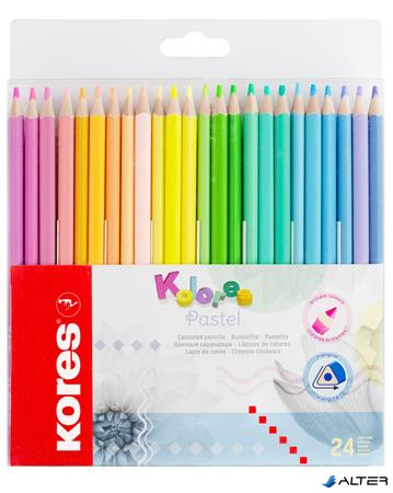 Színes ceruza készlet, háromszögletű, KORES "Kolores Pastel", 24 pasztell szín