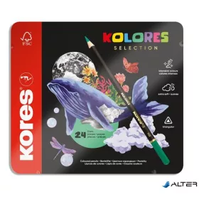   Színes ceruza készlet, háromszögletű, fém doboz, KORES 'Kolores Selection', 24 különböző szín