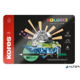   Színes ceruza készlet, háromszögletű, fém doboz, KORES 'Kolores Selection', 50 különböző szín