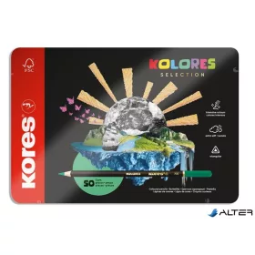   Színes ceruza készlet, háromszögletű, fém doboz, KORES 'Kolores Selection', 50 különböző szín