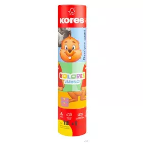   Színes ceruza készlet, háromszögletű, jumbo, 1 hegyezővel, KORES 'KOLORES Twist & Turn', 12 különböző szín