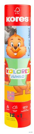 Színes ceruza készlet, háromszögletű, jumbo, 1 hegyezővel, KORES 'KOLORES Twist & Turn', 12 különböző szín
