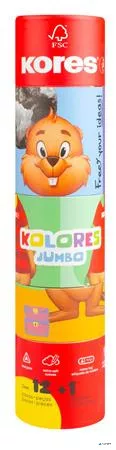 Színes ceruza készlet, háromszögletű, jumbo, 1 hegyezővel, KORES 'KOLORES Twist & Turn', 12 különböző szín