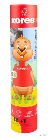 Színes ceruza készlet, háromszögletű, jumbo, 1 hegyezővel, KORES 'KOLORES Twist & Turn', 12 különböző szín