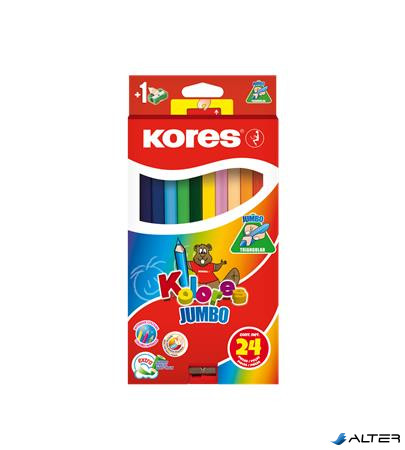 Színes ceruza készlet, háromszögletű, jumbo, KORES "Kolores Jumbo", 24 különböző szín
