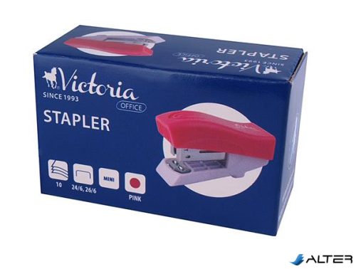 Tűzőgép, 24/6, 26/6, 12 lap, VICTORIA OFFICE, "Mini", rózsaszín
