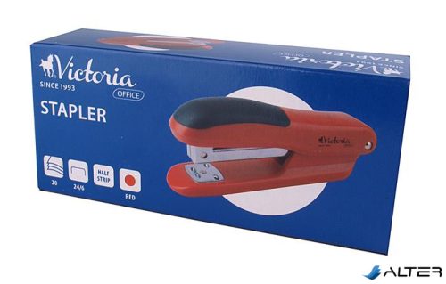 Tűzőgép, 24/6, 20 lap, VICTORIA OFFICE, "Half-Strip", piros