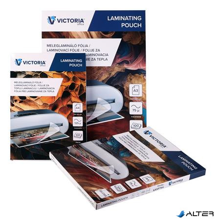 Meleglamináló fólia, 75 mikron, A4, fényes, VICTORIA OFFICE