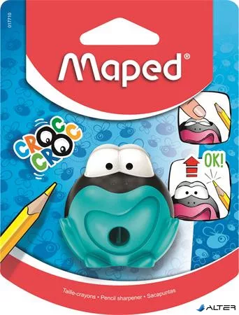 Hegyező, egylyukú, tartályos, MAPED 'Croc Croc', béka, vegyes színek