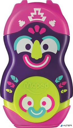 Hegyező és radír, egylyukú, tartályos, MAPED 'Fancy', vegyes színek