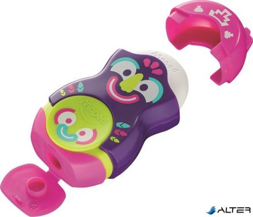 Hegyező és radír, egylyukú, tartályos, MAPED 'Fancy', vegyes színek