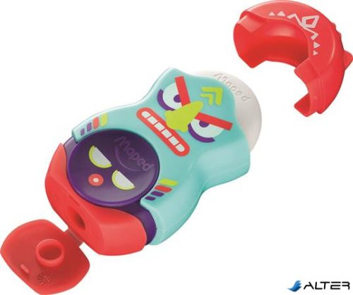 Hegyező és radír, egylyukú, tartályos, MAPED 'Fancy', vegyes színek