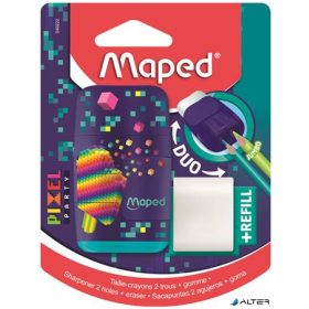   Hegyező és radír, kétlyukú, tartályos, pótradírral, MAPED 'Pixel Party Connect'