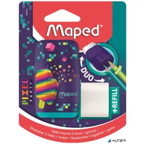   Hegyező és radír, kétlyukú, tartályos, pótradírral, MAPED 'Pixel Party Connect'