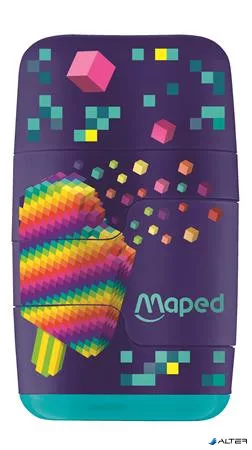 Hegyező és radír, kétlyukú, tartályos, pótradírral, MAPED 'Pixel Party Connect'