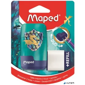   Hegyező és radír, kétlyukú, tartályos, pótradírral, MAPED 'Connect Dragon', sárkány