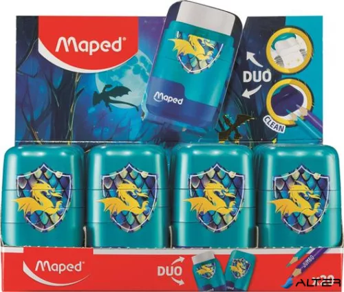 Hegyező és radír display, kétlyukú, tartályos, MAPED "Connect Dragon", sárkány