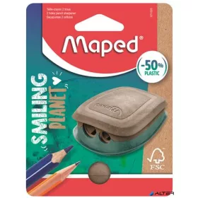   Hegyező, kétlyukú, tartályos, műanyag, FSC, MAPED "Smiling Planet"