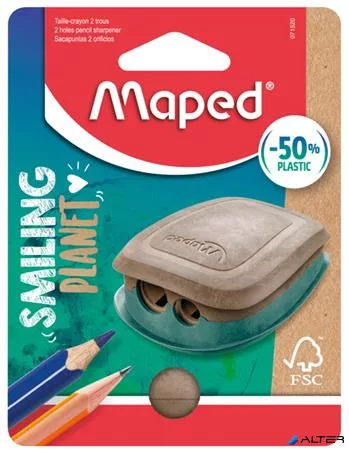 Hegyező, kétlyukú, tartályos, műanyag,  MAPED "Smiling Planet"