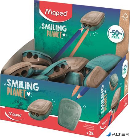 Hegyező display, kétlyukú, tartályos, műanyag, FSC, MAPED "Smiling Planet"