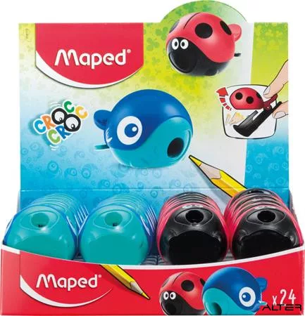 Hegyező display, egylyukú, tartályos, MAPED 'Croc Croc Easy', katica és bálna, vegyes formák