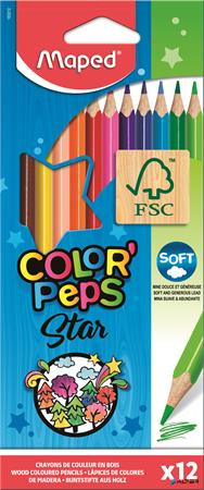 Színes ceruza készlet, háromszögletű, MAPED 'Color'Peps Star', 12 különböző szín