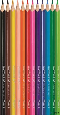 Színes ceruza készlet, háromszögletű, MAPED 'Color'Peps Star', 12 különböző szín
