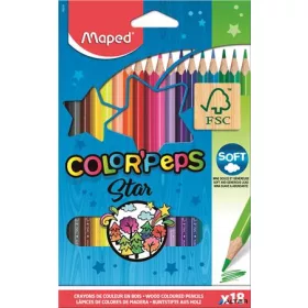   Színes ceruza készlet, háromszögletű, MAPED "Color'Peps Star", 18 különböző szín