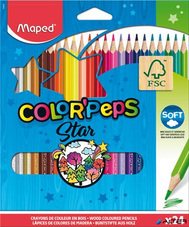 Színes ceruza készlet, háromszögletű, MAPED "Color'Peps Star", 24 különböző szín