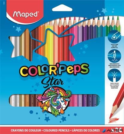 Színes ceruza készlet, háromszögletű, MAPED 'Color'Peps Star', 24 különböző szín