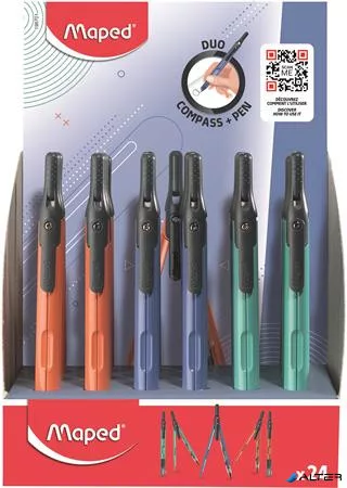 Körző display, heggyel, 2in1, ceruzává alakítható, MAPED „Compass Pen”, vegyes színek