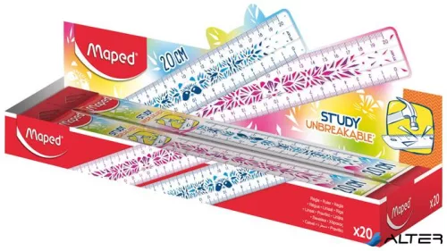 Vonalzó, műanyag, törhetetlen, 20 cm, MAPED "Study Unbreakable Fancy", vegyes színek