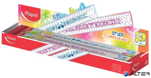 Vonalzó, műanyag, törhetetlen, 30 cm, MAPED "Study Unbreakable Fancy", vegyes színek