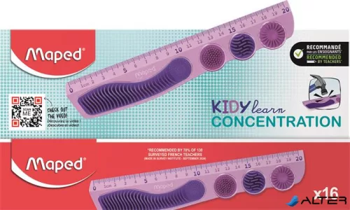Vonalzó, műanyag, 20 cm, MAPED 'Kidy Learn Concentration', lila