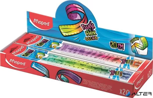 Vonalzó, műanyag, törhetetlen, 20 cm, MAPED "Twist'n Flex Decor Animals", vegyes színek