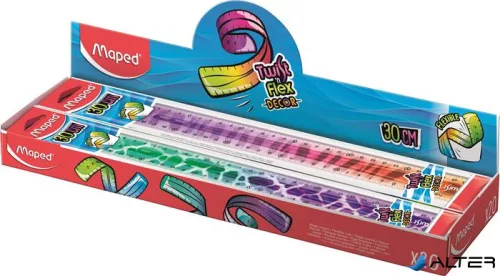 Vonalzó, műanyag, törhetetlen, 30 cm, MAPED "Twist'n Flex Decor Animals", vegyes színek