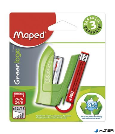 Tűzőgép, 24/6, 26/6, 12 lap, MAPED "Greenlogic Mini", vegyes színek