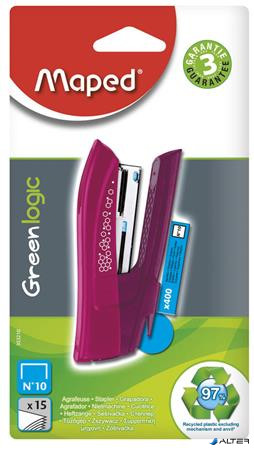 Tűzőgép, No. 10, 15 lap, MAPED "Greenlogic Pocket", vegyes színek