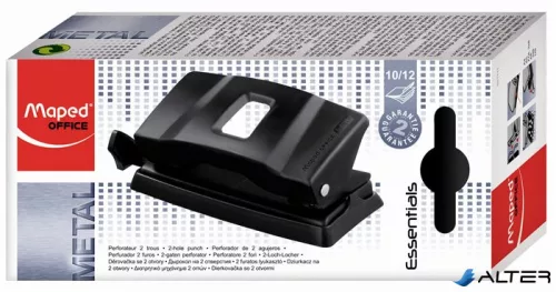 Lyukasztó, kétlyukú, 12 lap, fém, MAPED 'Essentials 12', fekete