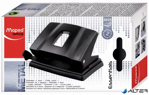 Lyukasztó, kétlyukú, 25 lap, fém, MAPED "Essentials 25", fekete