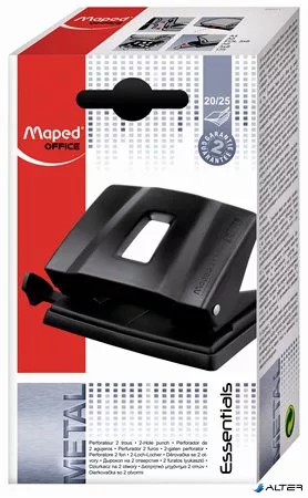Lyukasztó, kétlyukú, 25 lap, fém, MAPED "Essentials 25", fekete