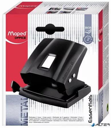 Lyukasztó, kétlyukú, 35 lap, fém, MAPED "Essentials 35", fekete