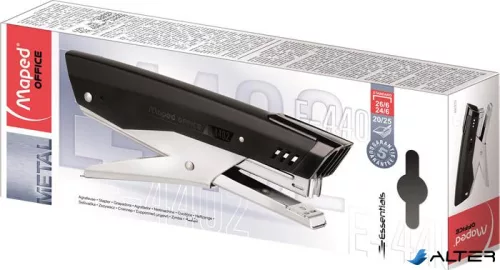 Tűzőgép, kézi, 24/6, 26/6, 20 lap, MAPED "Essentials Plier", fekete