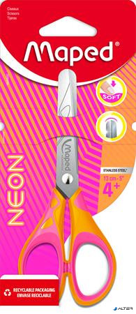 Olló, iskolai, 13 cm, MAPED "Soft Neon", vegyes színek