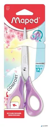 Olló, iskolai, 16 cm, rugalmas nyél, MAPED "Sensoft 3D", vegyes pasztell színek