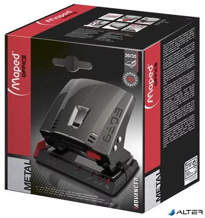 Lyukasztó, kétlyukú, 35 lap, fém, MAPED "Advanced", sötétbarna