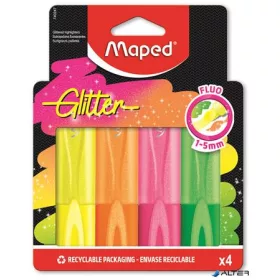   Szövegkiemelő készlet, 1-5 mm, MAPED "Glitter Fluo Peps", vegyes fluoreszkáló színek