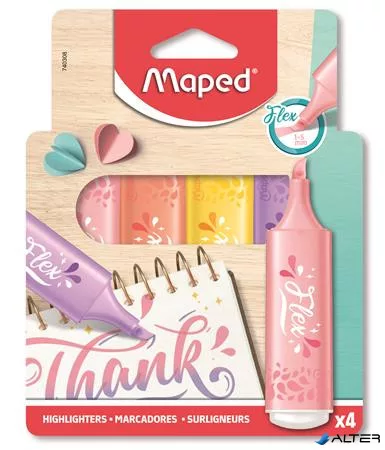 Szövegkiemelő készlet, 1-5 mm, MAPED "Fluo Peps Flex Pastel", pasztell szín, vegyes készletek