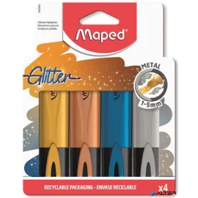   Szövegkiemelő készlet, 1-5 mm, MAPED 'Glitter Fluo Peps', 4 különböző metálfényű szín